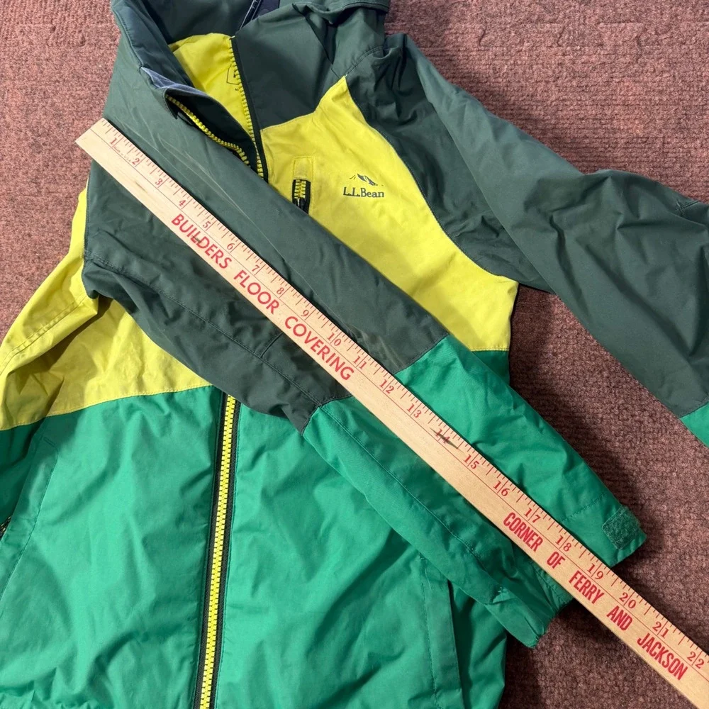 B+ LL Bean Kids Green Yellow Colorblock Rain Jacket Shell Size 6X/7 518230